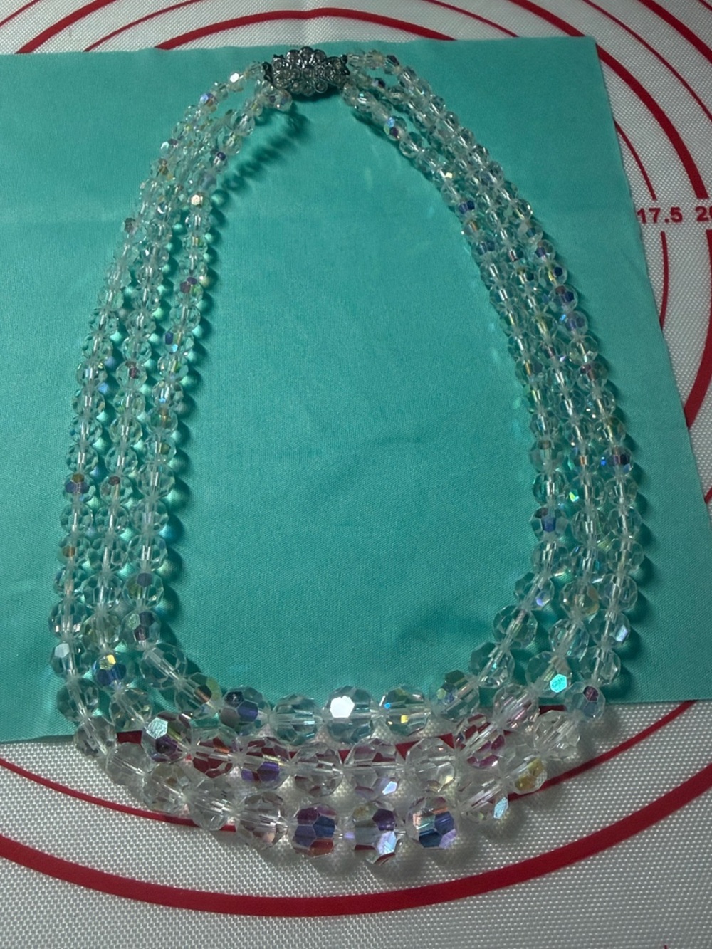 Aurora Borealis crystal three strand necklace Made in England